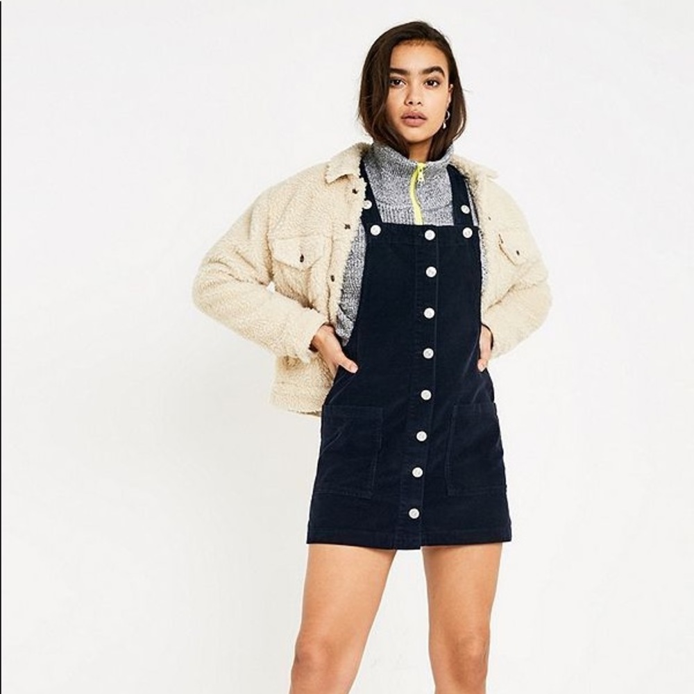 BDG Corduroy Button Through Navy Jumper Dress